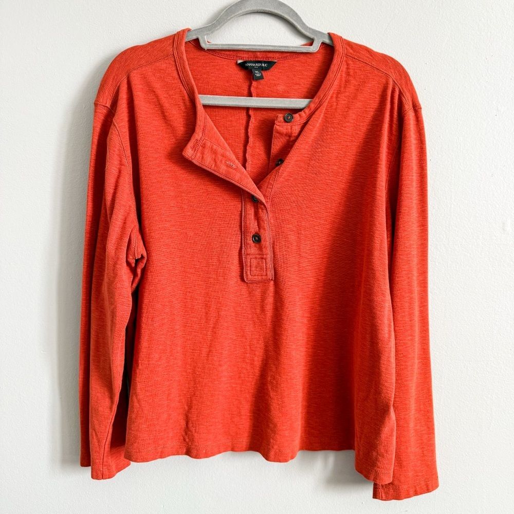 Banana Republic Henley Top Womens XL Orange Long Sleeve Button Front Casual
